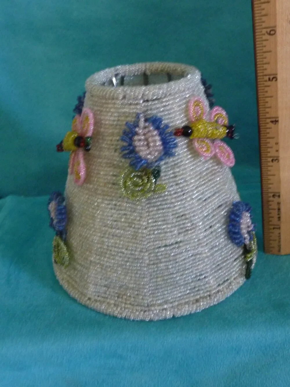 Vintage Seed Beaded 3D Floral Lamp Shade handmade wire metal Ornate